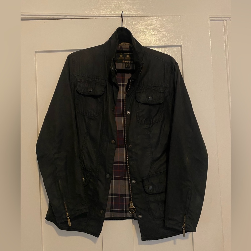 Barbour jacket, recently waxed, black.